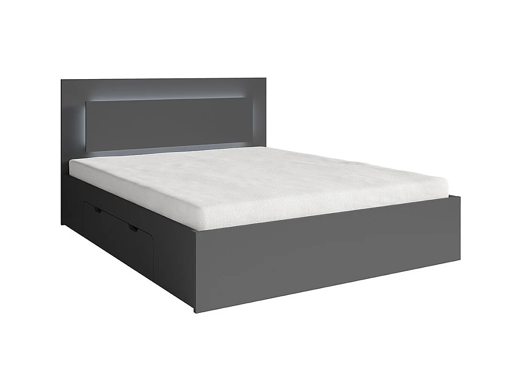 Lit avec sommier NOFI 140 x 200 cm avec 2 tiroirs de rangement - gris graphite