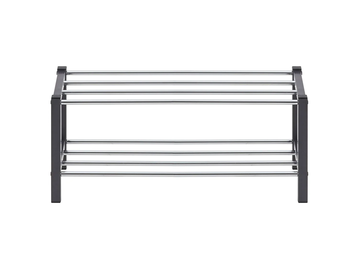 Étagère à chaussures DUBLIN rangement porte-chaussures avec 2 niveaux pour 8 paires en métal chromé et laqué gris