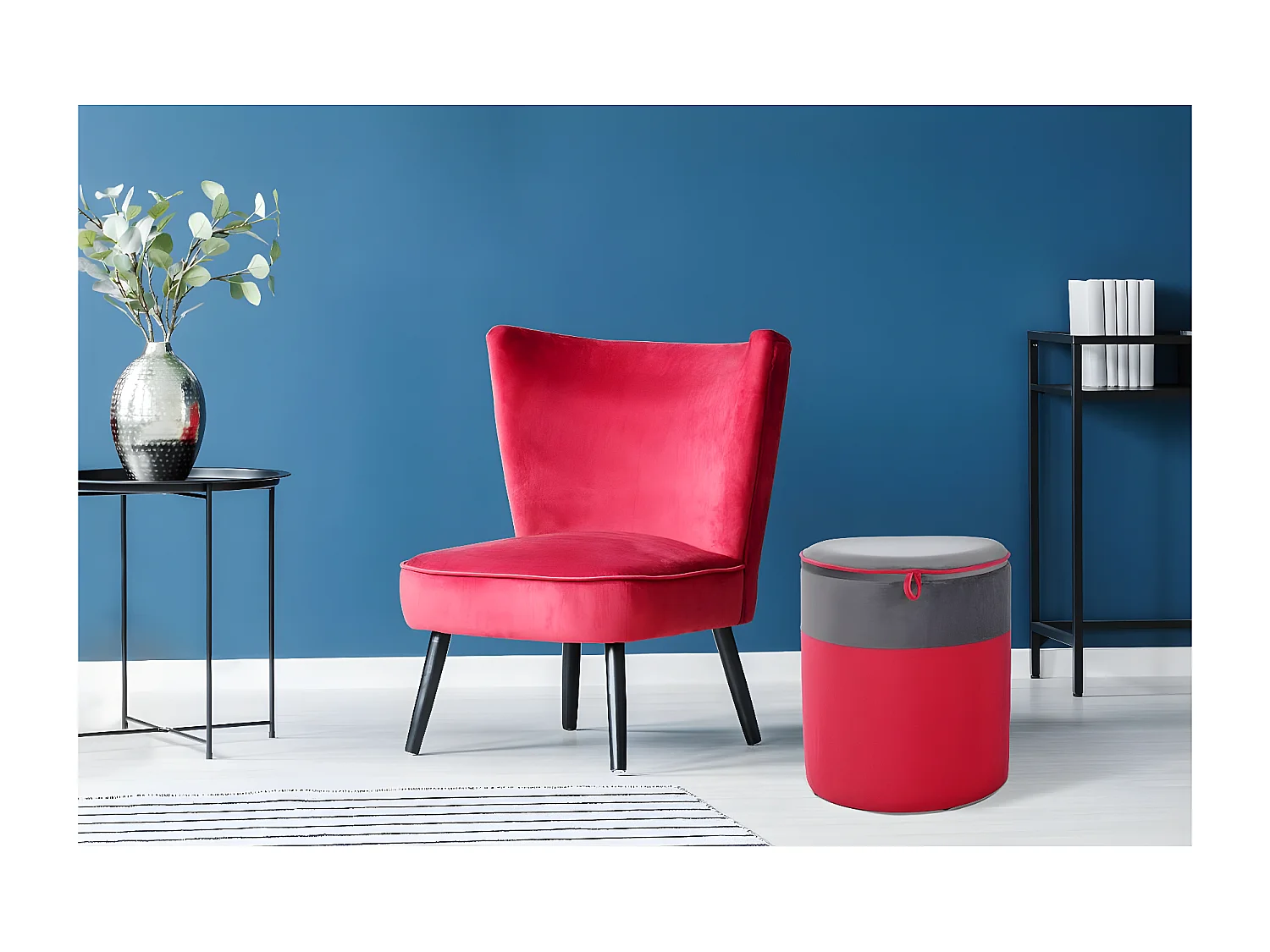 Pouf & Coffre de Rangement "Kassandra" 40cm Rouge