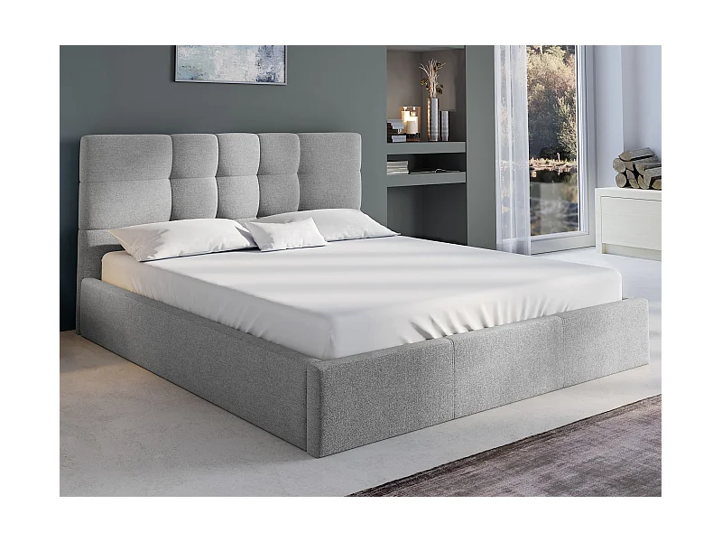 Bett mit Bettkasten + Matratze - 140 x 190 cm - Stoff - Grau - ELIAVA von Pascal Morabito