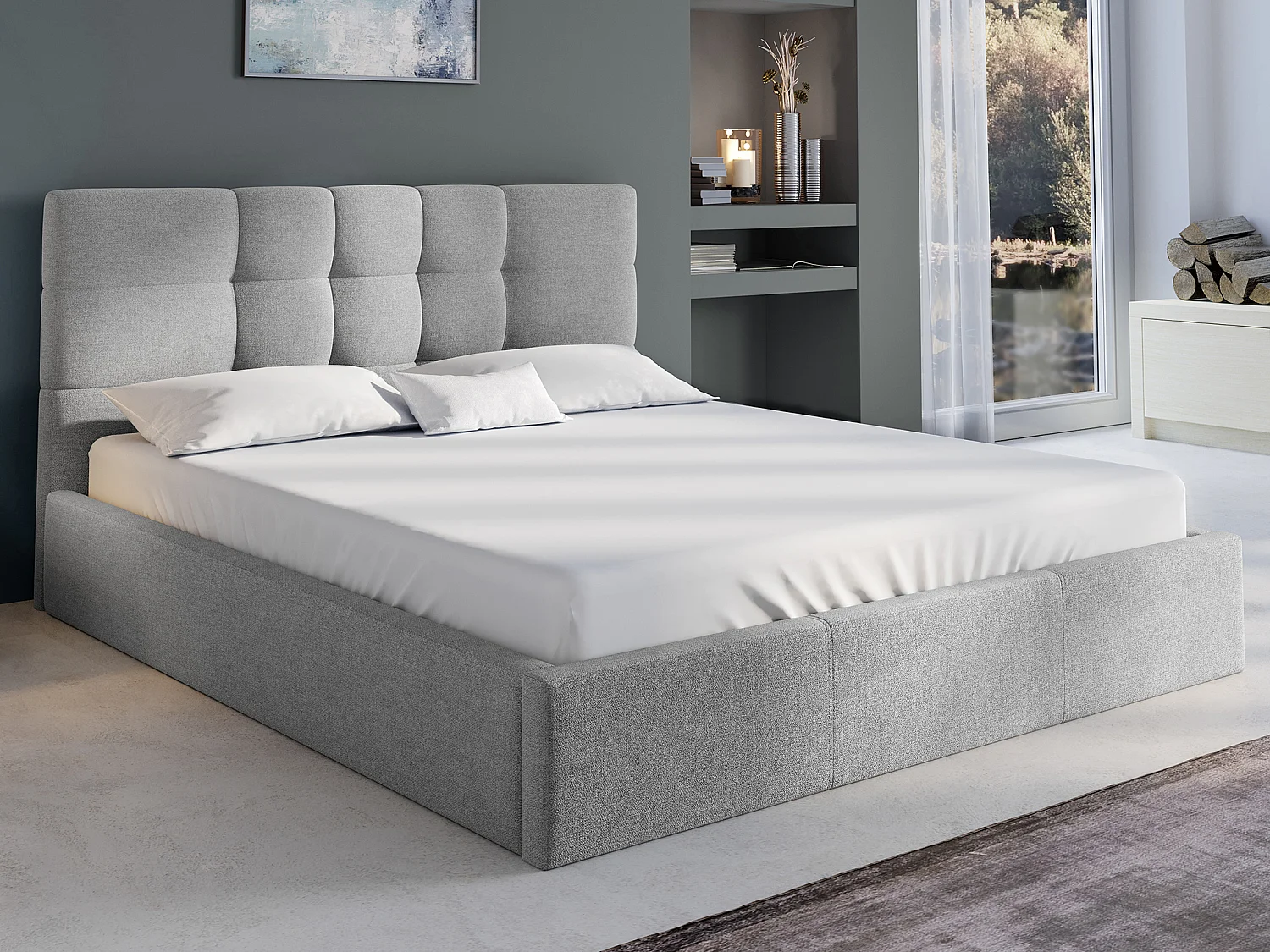Bed met opbergruimte 160 x 200 cm - Stof - Grijs + matras - ELIAVA van Pascal Marabito van Pascal Morabito
