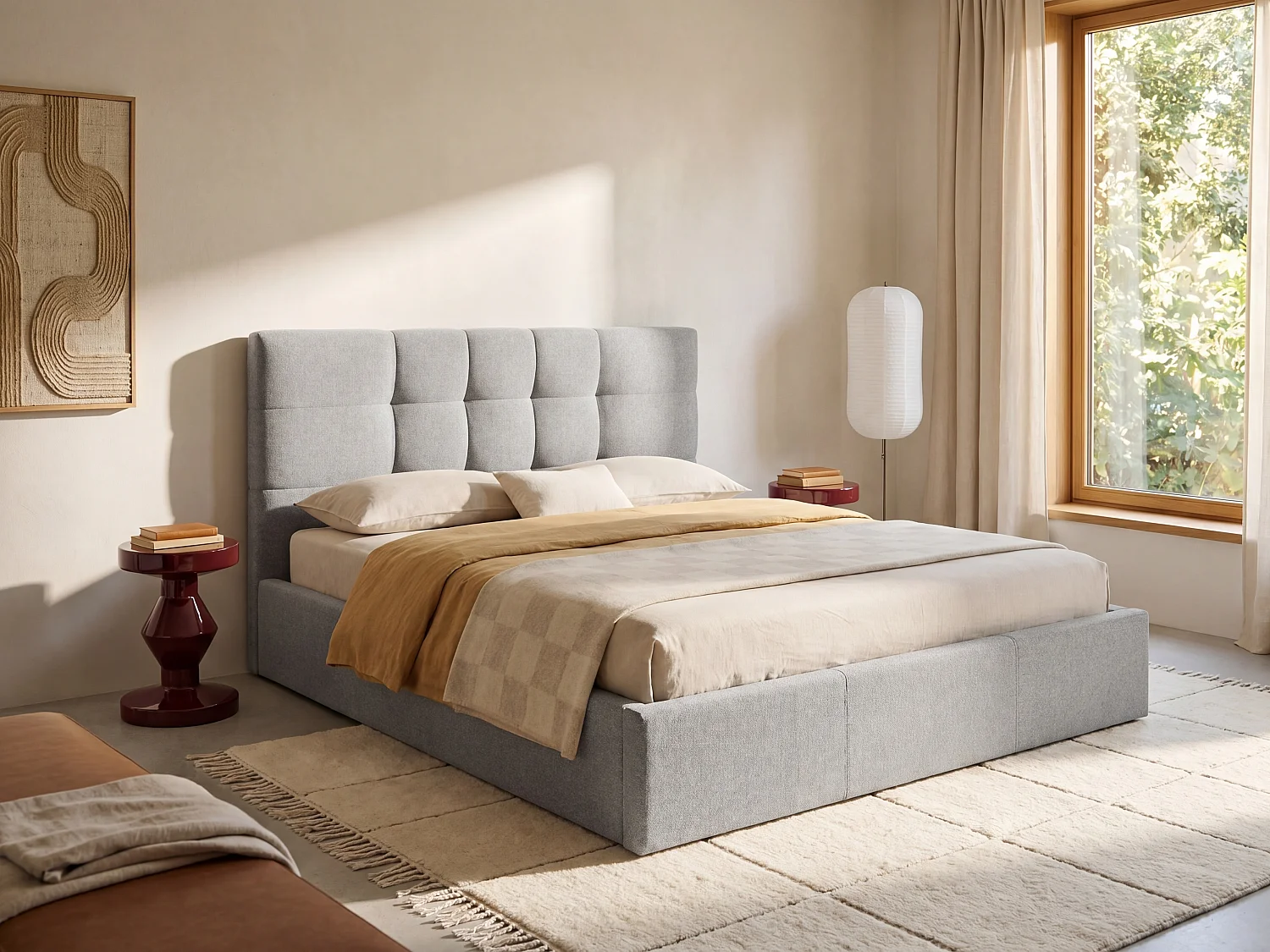 Lit coffre 160 x 200 cm - Tissu - Gris + Matelas - ELIAVA