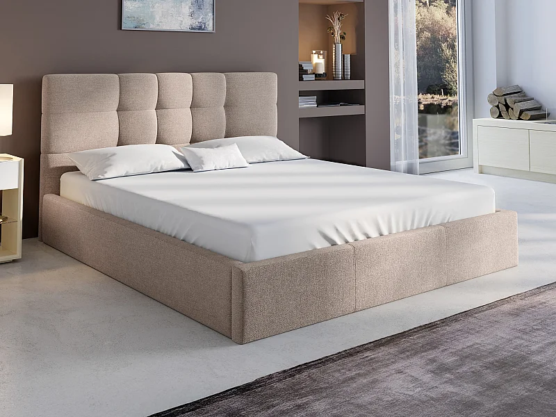 Lit coffre 180 x 200 cm - Tissu - Beige + Matelas - ELIAVA de Pascal Morabito
