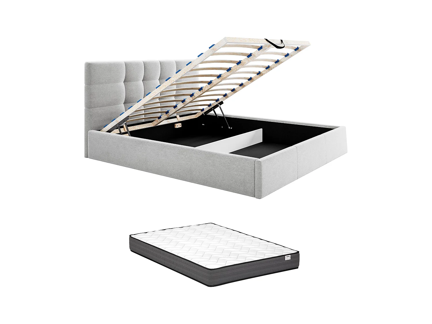Bett mit Bettkasten + Matratze - 180 x 200 cm - Stoff - Grau - ELIAVA von Pascal Morabito
