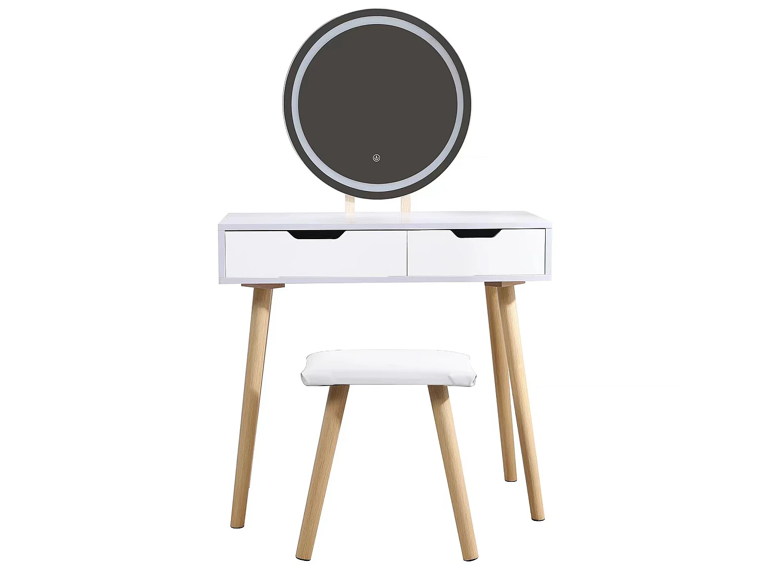 Coiffeuse table de maquillage avec miroir LED et tabouret coloris blanc H130 x L80 x P40 cm