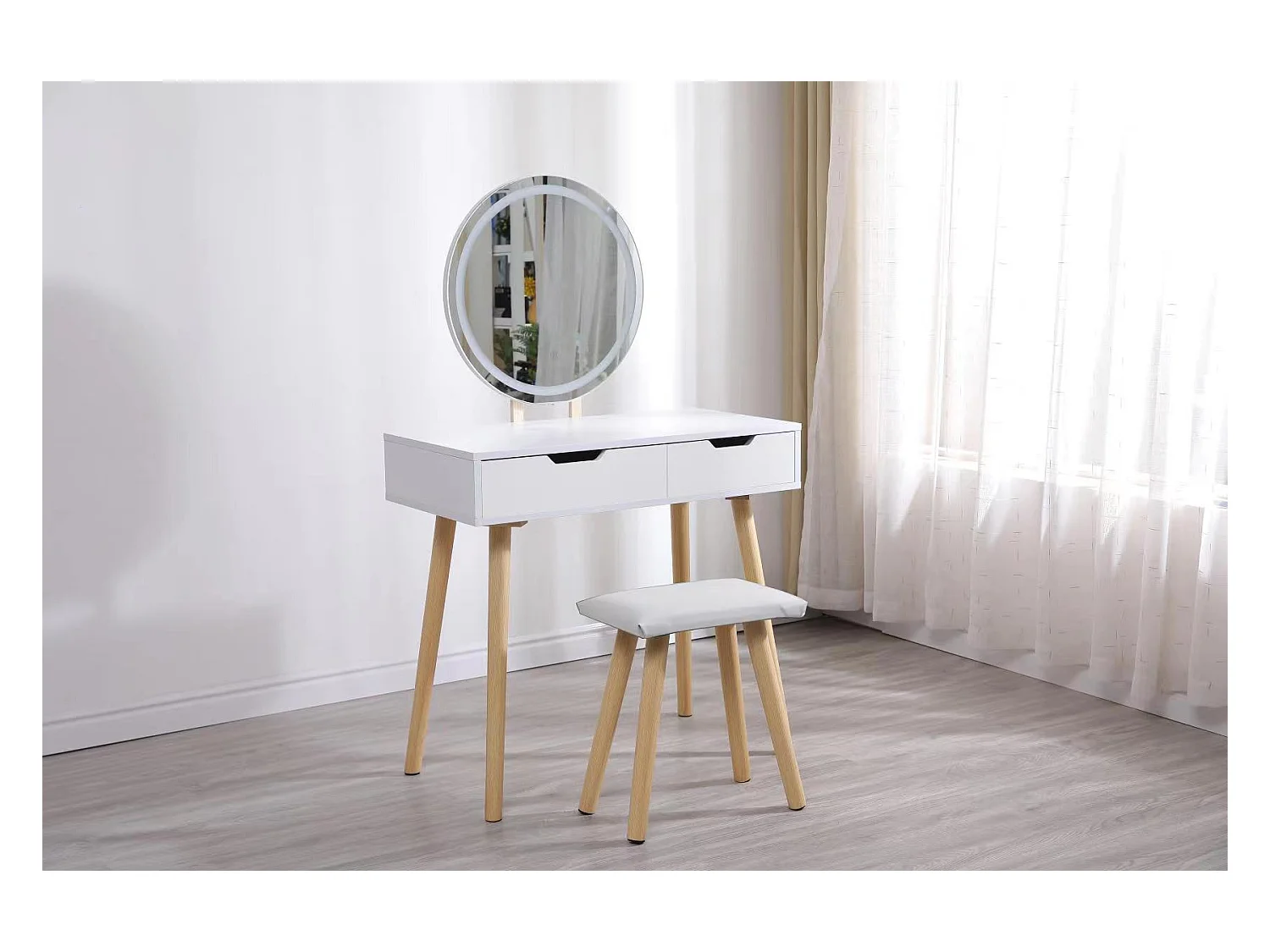 Coiffeuse table de maquillage avec miroir LED et tabouret coloris blanc H130 x L80 x P40 cm