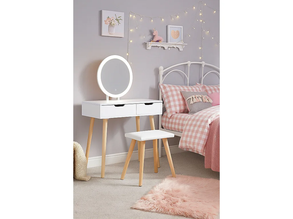 Coiffeuse table de maquillage avec miroir LED et tabouret coloris blanc H130 x L80 x P40 cm