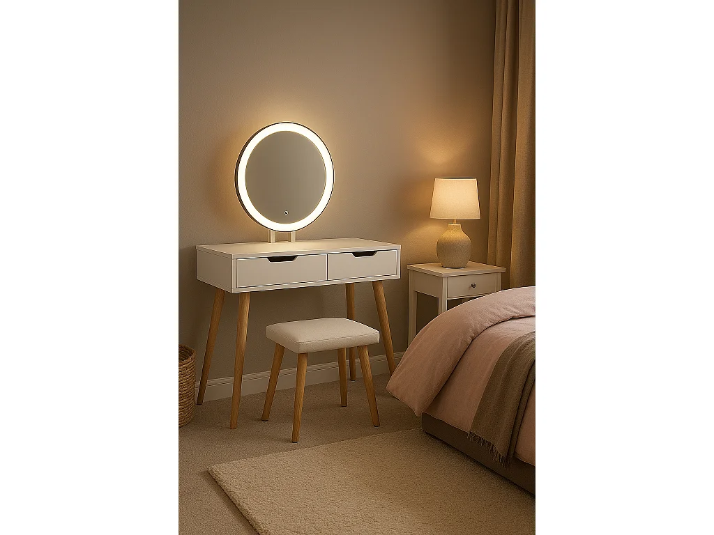 Coiffeuse table de maquillage avec miroir LED et tabouret coloris blanc H130 x L80 x P40 cm