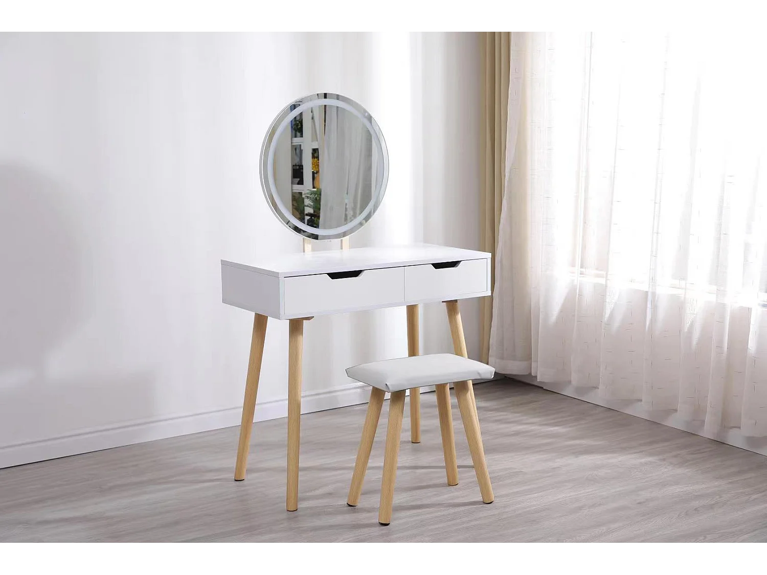 Coiffeuse table de maquillage avec miroir LED et tabouret coloris blanc H130 x L80 x P40 cm