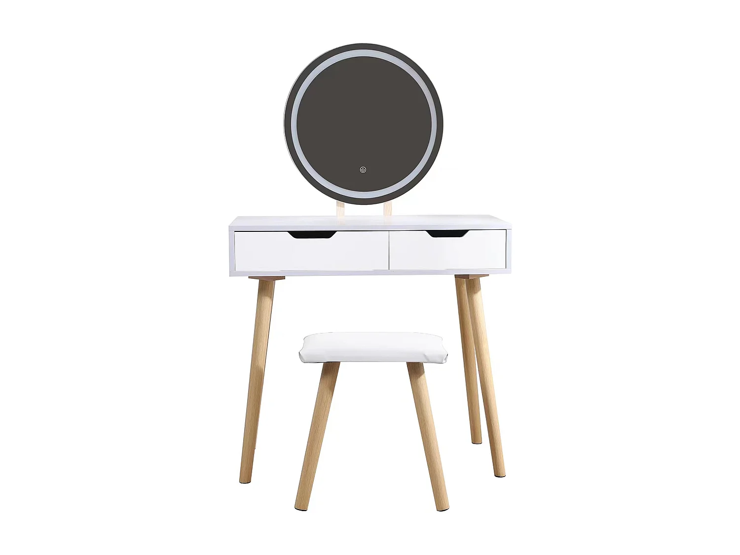 Coiffeuse table de maquillage avec miroir LED et tabouret coloris blanc H130 x L80 x P40 cm