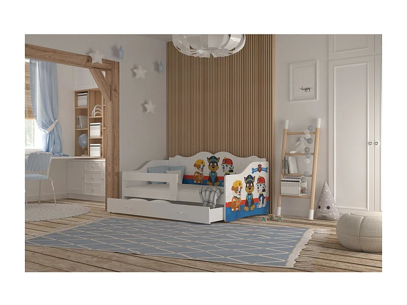 Lit enfant banquette PAT PATROUILLE  80X160 avec sommier , matelas et tiroir Blanc