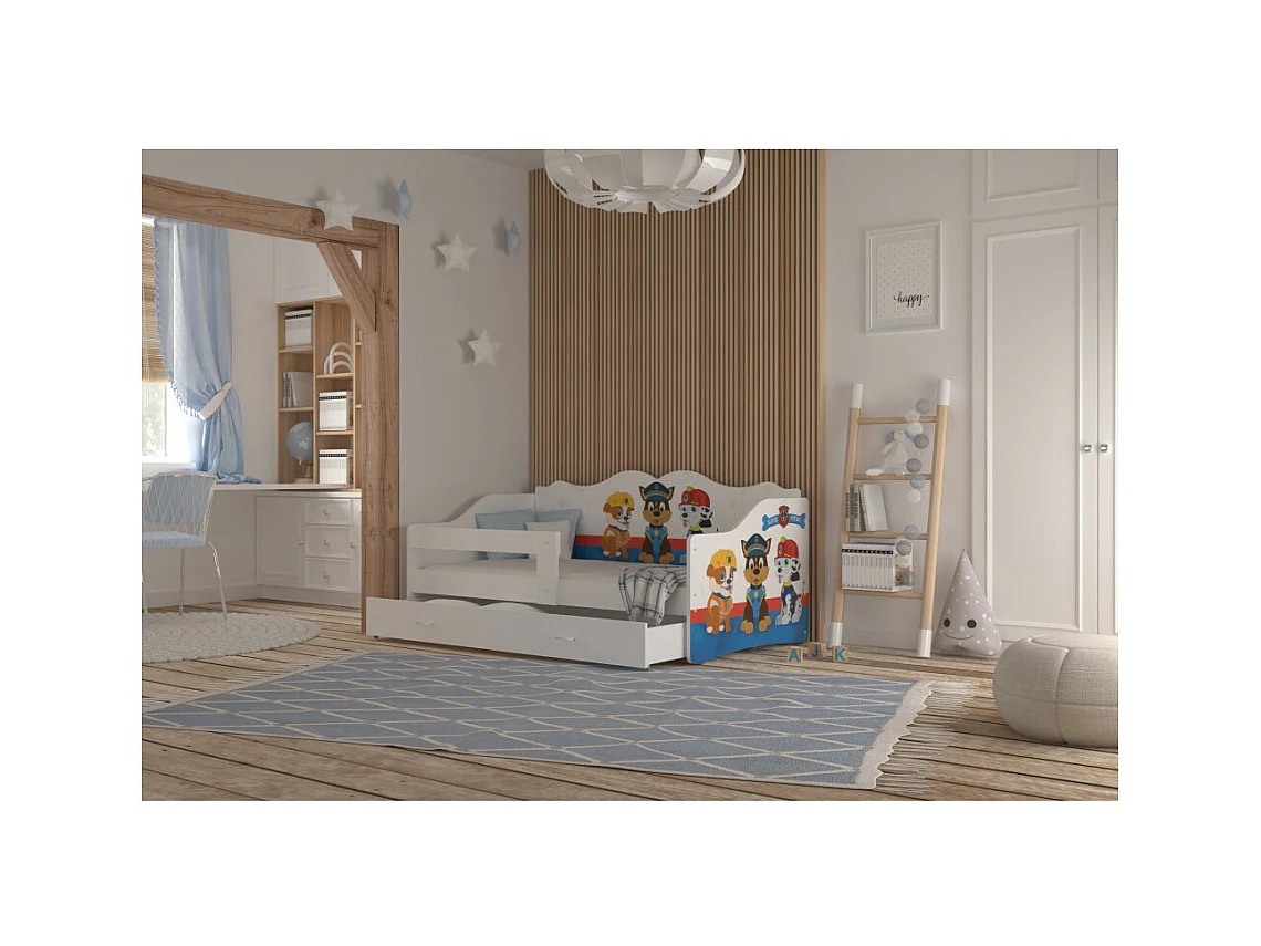 Lit enfant banquette PAT PATROUILLE  80X160 avec sommier , matelas et tiroir Blanc