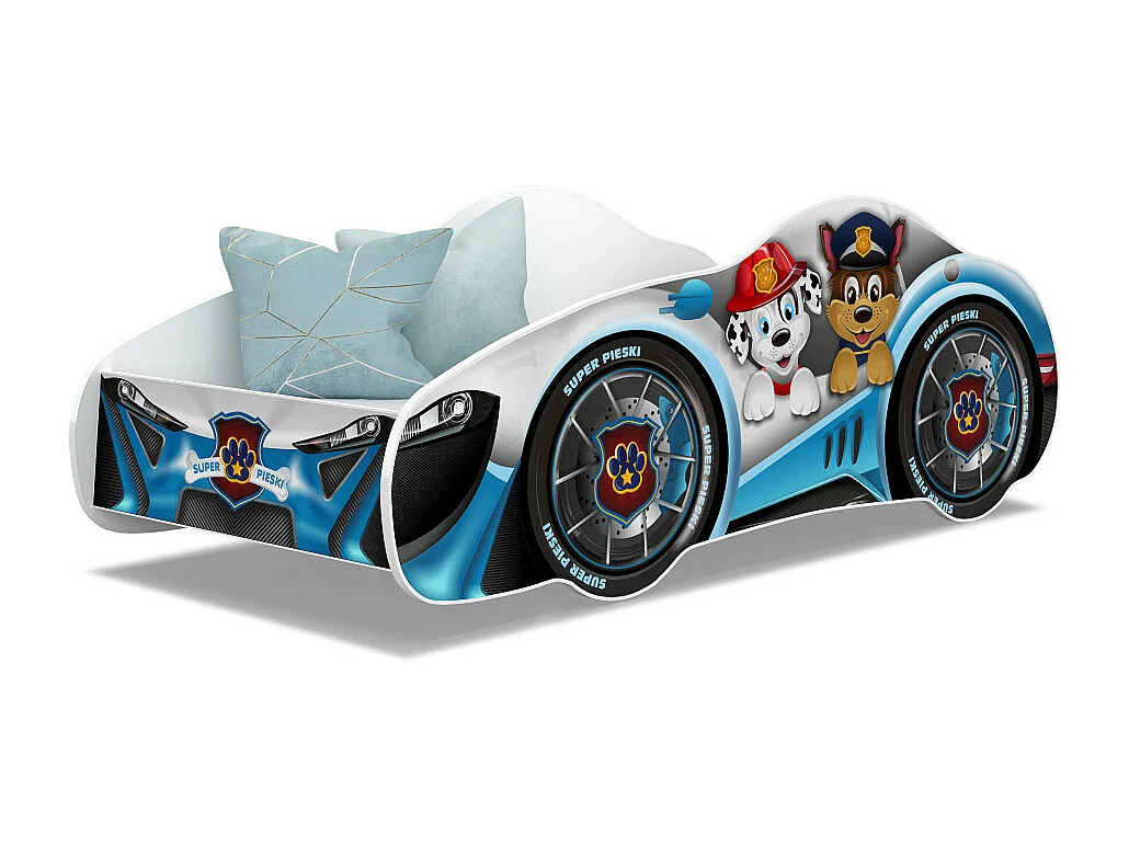 Lit enfant voiture 70 x 140 cm - Pat Patrouille - Matelas et sommier inclus Blanc