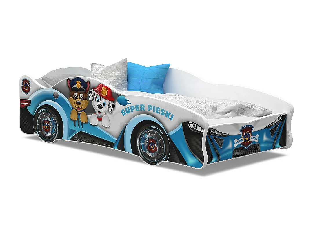 Lit enfant voiture 80 x 160 cm - Pat Patrouille - Matelas et sommier inclus Blanc