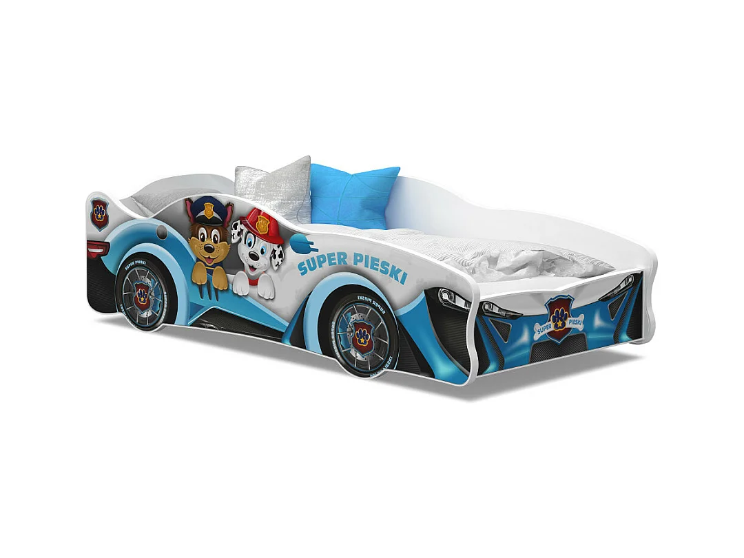Lit enfant voiture 80 x 160 cm - Pat Patrouille - Matelas et sommier inclus Blanc