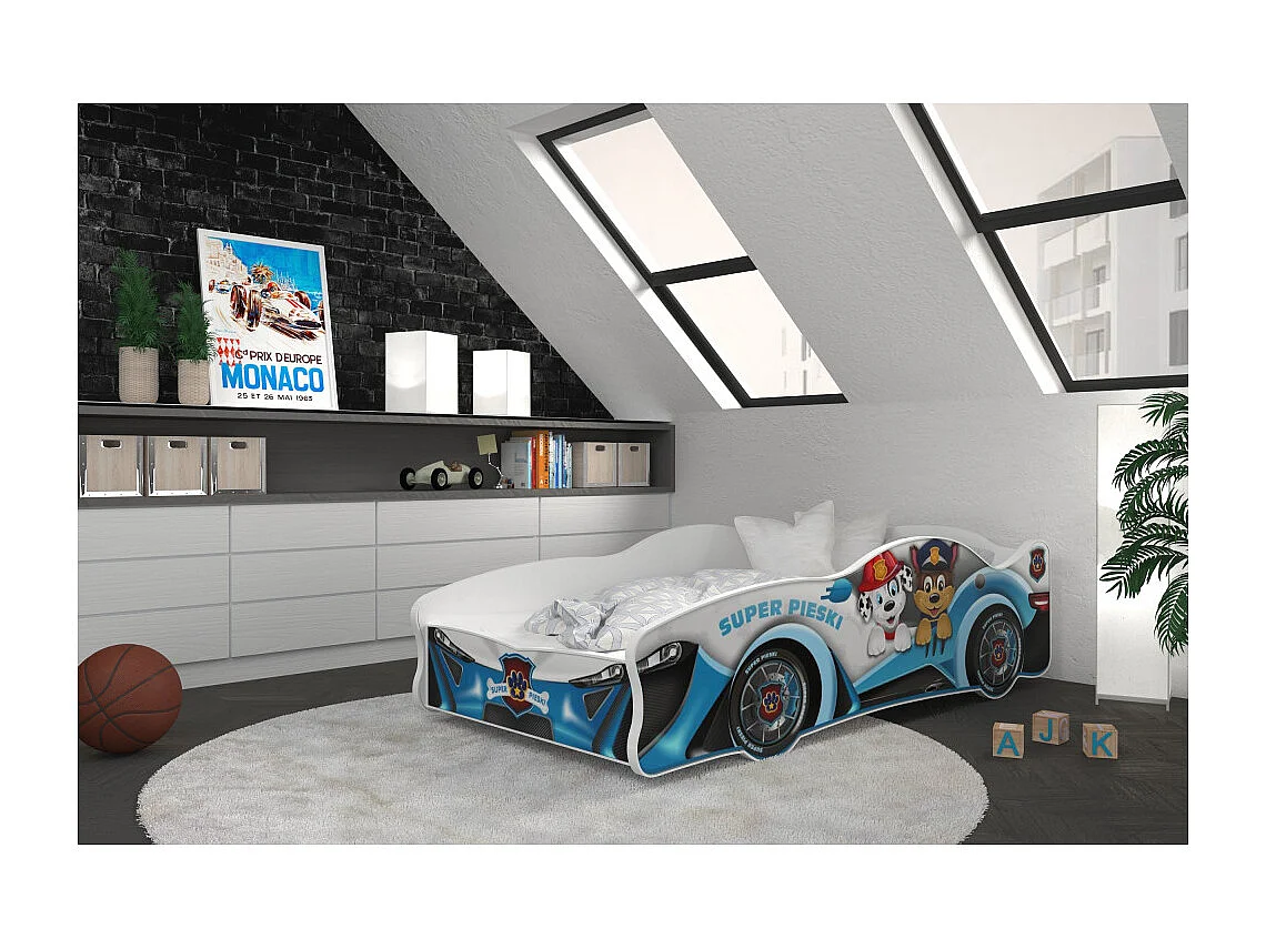 Lit enfant voiture 80 x 160 cm - Pat Patrouille - Matelas et sommier inclus Blanc