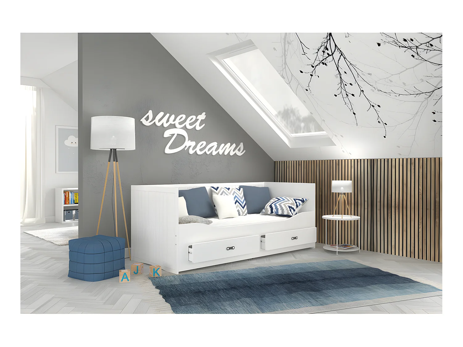 Lit Banquette 2 personnes  HERMES  80X200 / 155X200  cm  1 Matelas , 1 Sommier et 2 Tiroir inclus