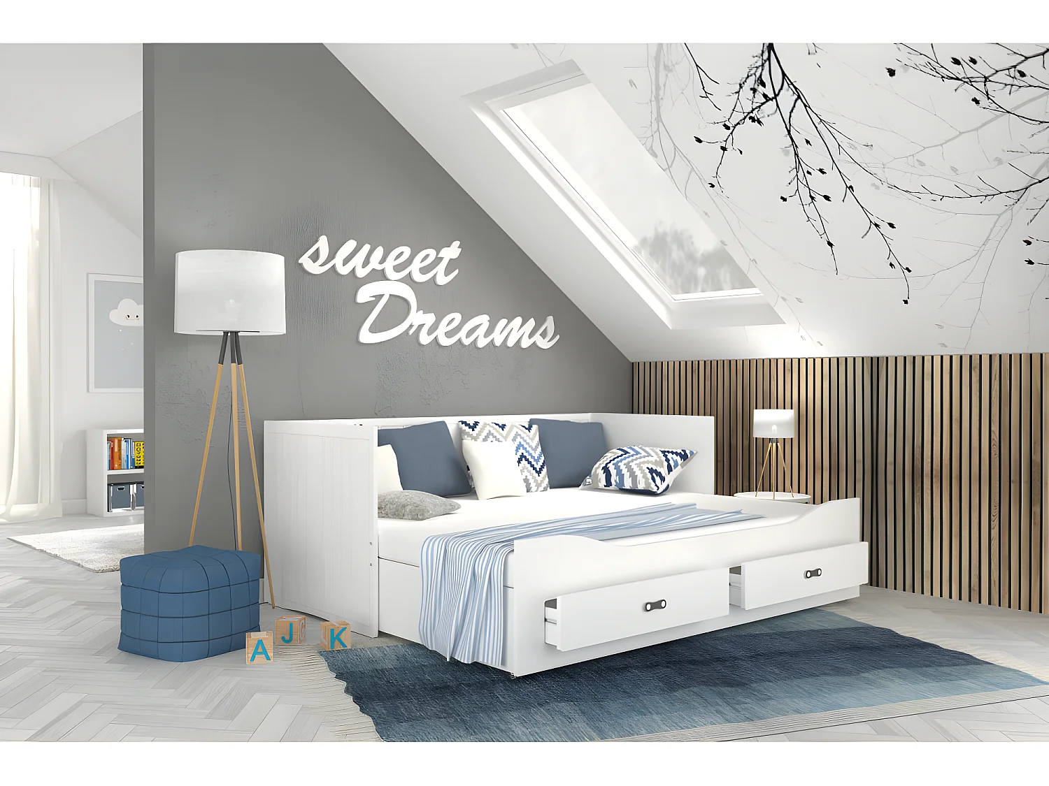 Lit Banquette 2 personnes  HERMES  80X200 / 155X200  cm  1 Matelas , 1 Sommier et 2 Tiroir inclus