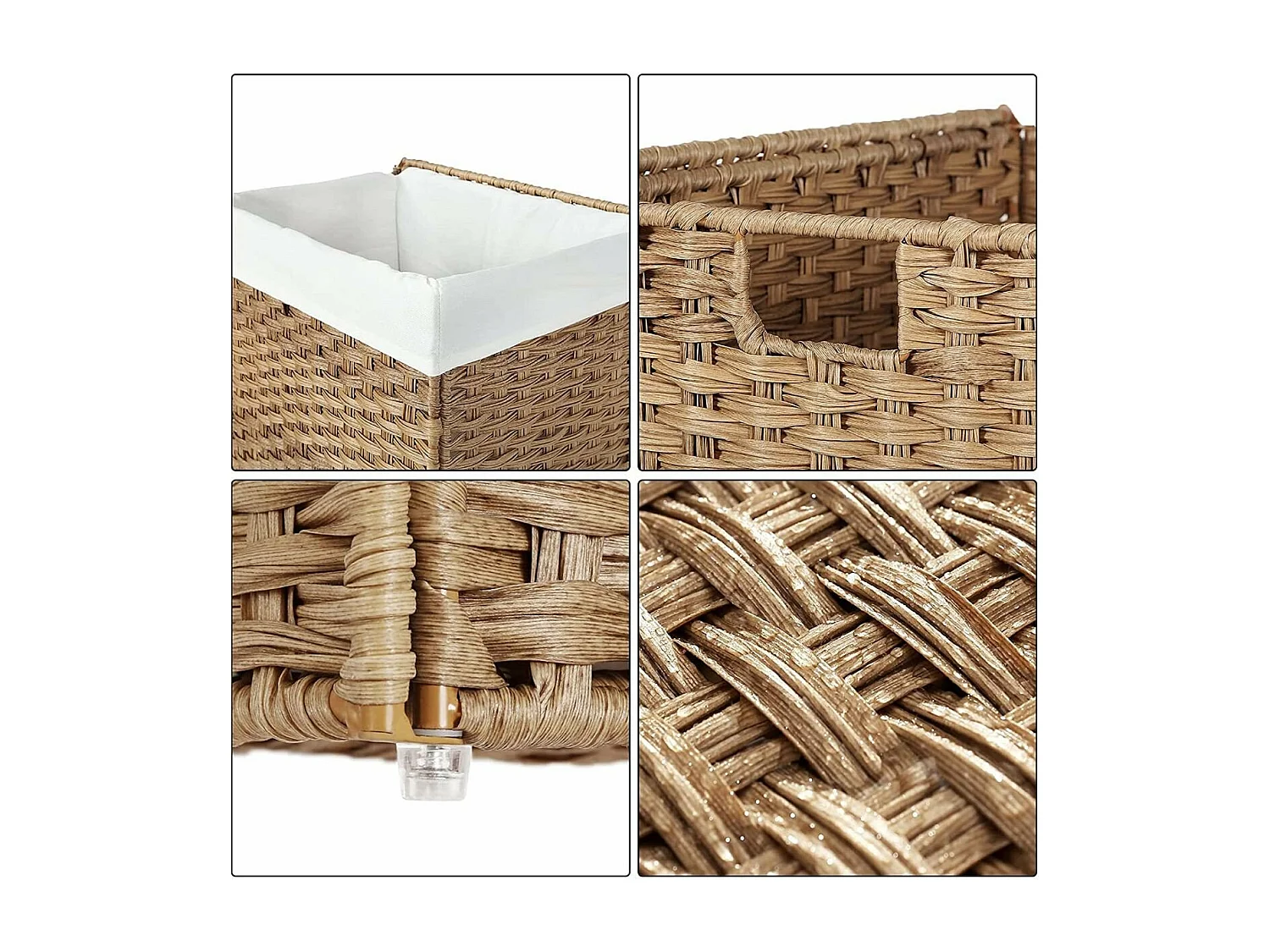 Cesto de ropa con 2 asas y bolsa desmontable - Imitación de junco natural