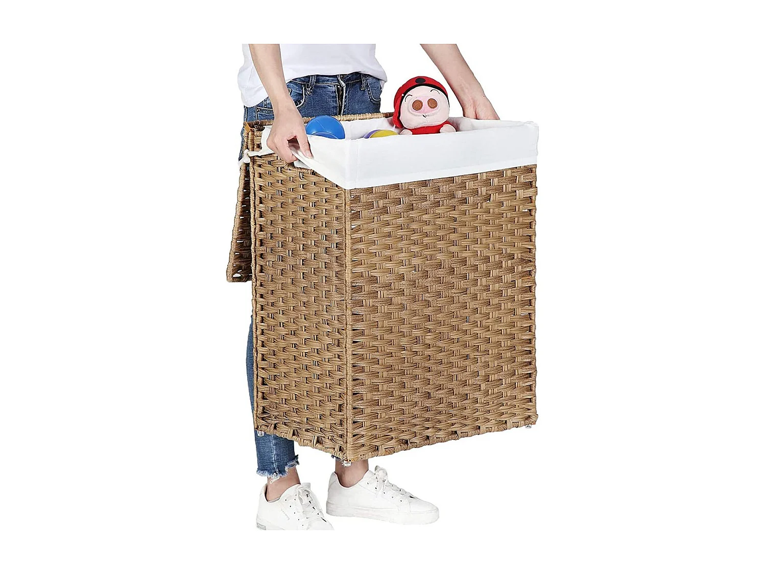 Panier à Linge avec 2 Poignées et Sac Amovible - Imitation Jonc Naturel
