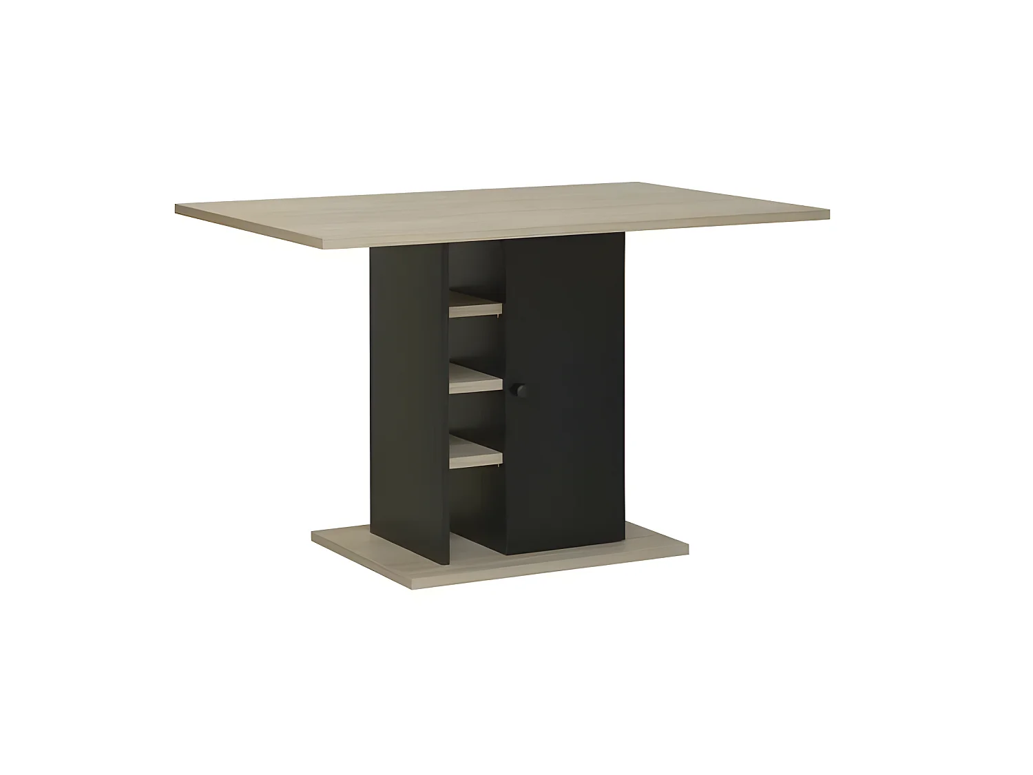 Table a manger rectangulaire avec rangement 1 porte - Décor chene et noir - OXFORD - L 120 x P 80 x H 75 cm