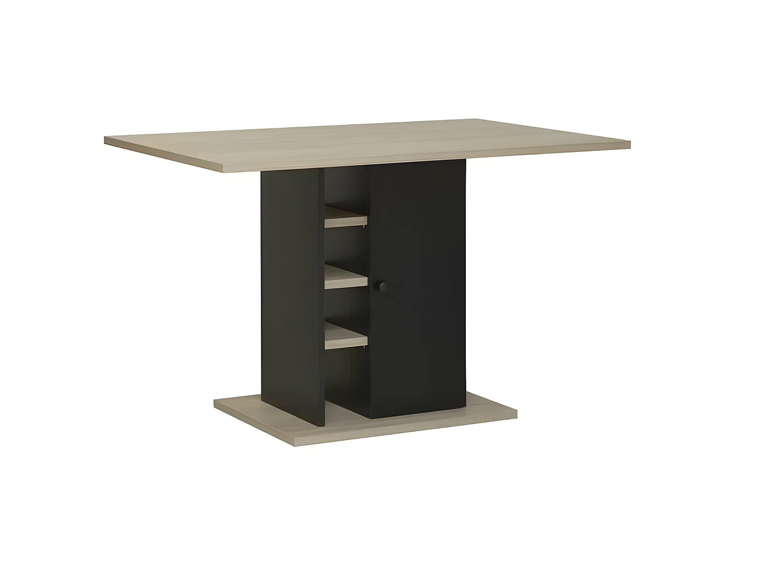 Table a manger rectangulaire avec rangement 1 porte - Décor chene et noir - OXFORD - L 120 x P 80 x H 75 cm