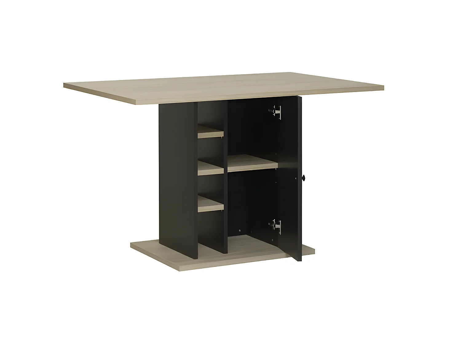 Table a manger rectangulaire avec rangement 1 porte - Décor chene et noir - OXFORD - L 120 x P 80 x H 75 cm