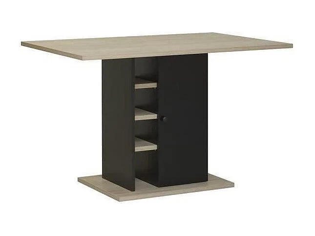 Table a manger rectangulaire avec rangement 1 porte - Décor chene et noir - OXFORD - L 120 x P 80 x H 75 cm