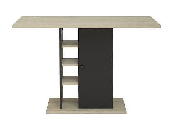 Table a manger rectangulaire avec rangement 1 porte - Décor chene et noir - OXFORD - L 120 x P 80 x H 75 cm