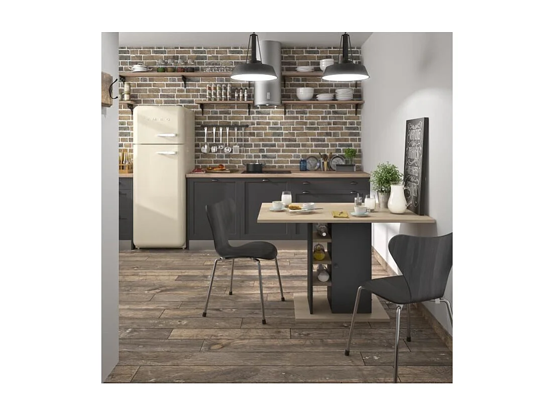 Table a manger rectangulaire avec rangement 1 porte - Décor chene et noir - OXFORD - L 120 x P 80 x H 75 cm