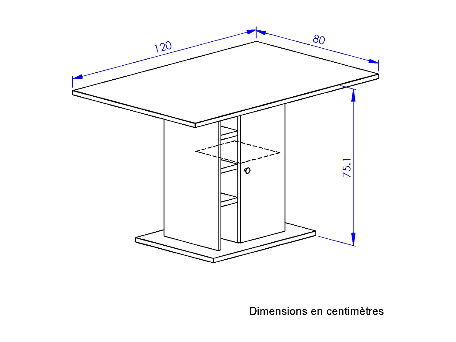Table a manger rectangulaire avec rangement 1 porte - Décor chene et noir - OXFORD - L 120 x P 80 x H 75 cm