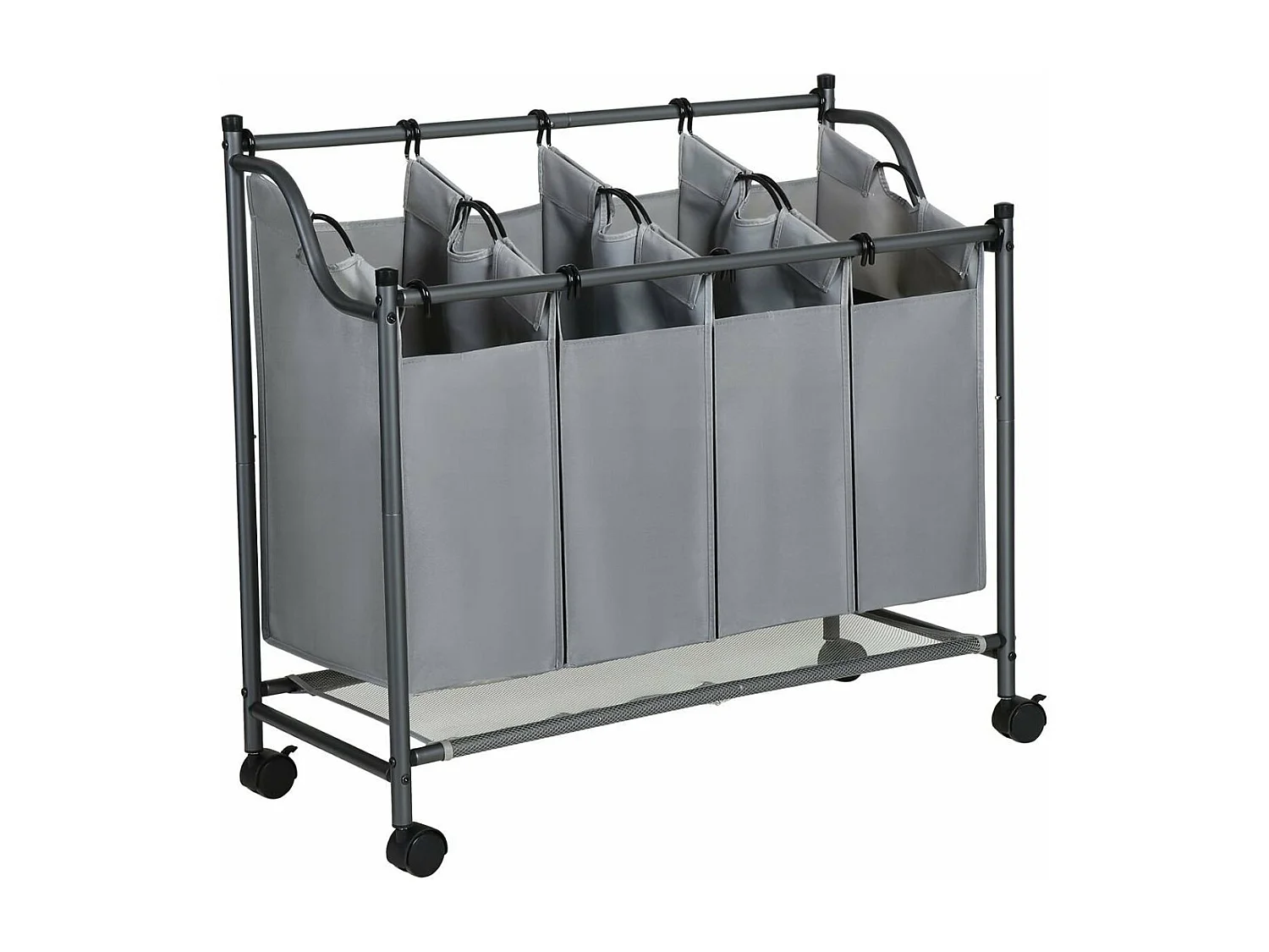 Bac à Linge avec 4 Sacs Amovibles Gris sur Roulettes - L87,5 cm