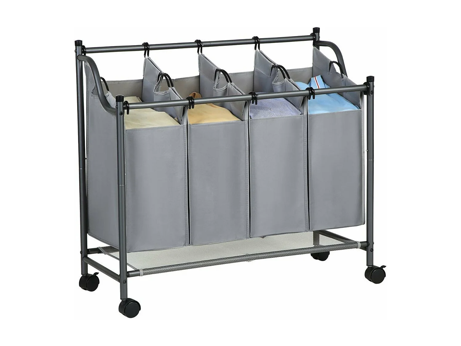 Bac à Linge avec 4 Sacs Amovibles Gris sur Roulettes - L87,5 cm