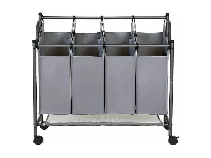 Wäschesammler mit 4 abnehmbaren Taschen Grau auf Rollen - L87,5 cm