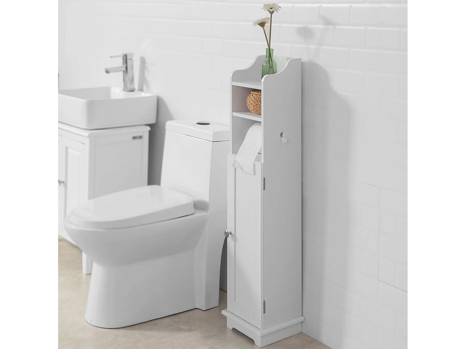 SoBuy FRG177-W Toiletrolhouder Toiletpapier Badkamermeubel - Wit