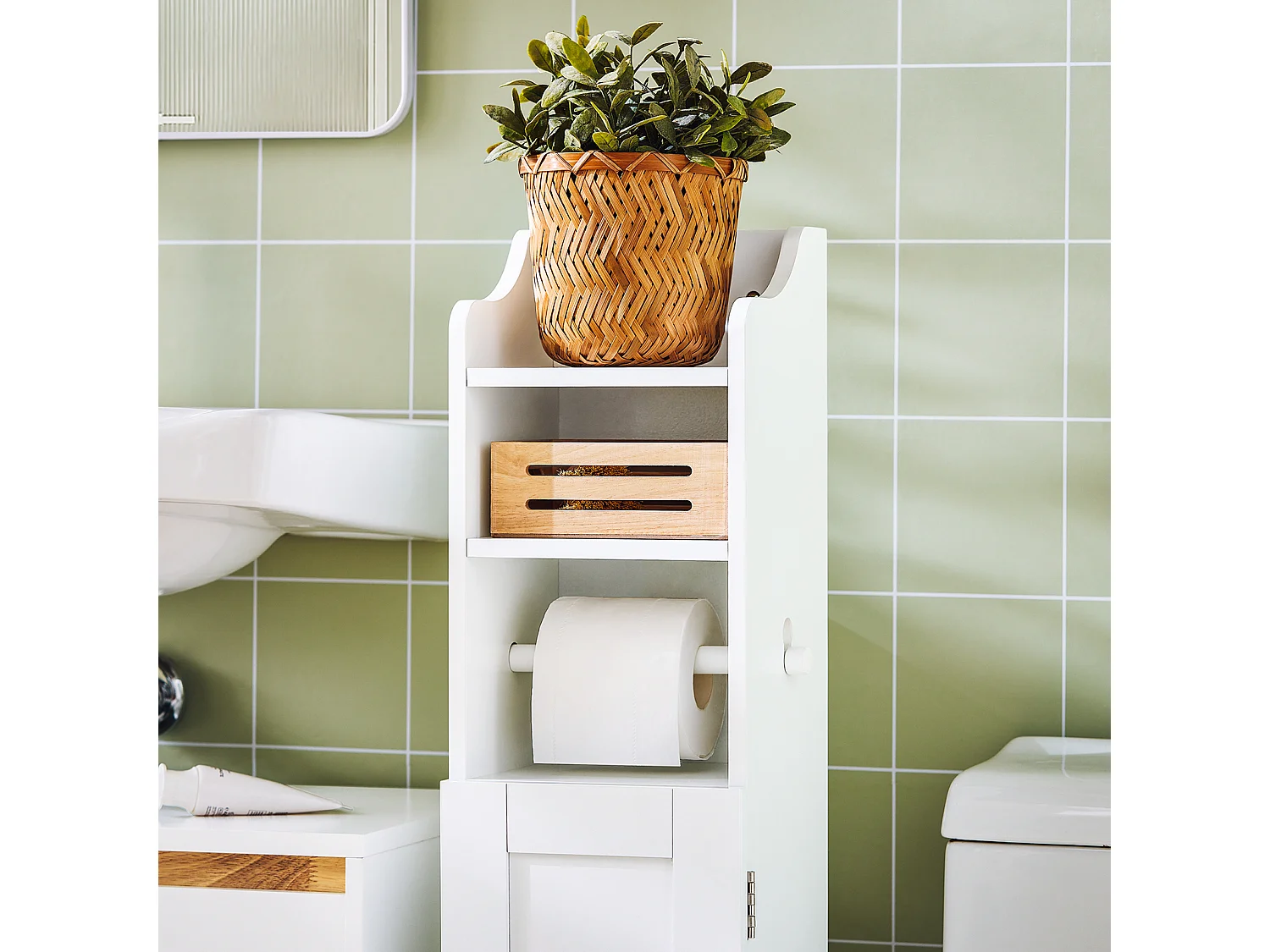 SoBuy FRG177-W Toiletrolhouder Toiletpapier Badkamermeubel - Wit