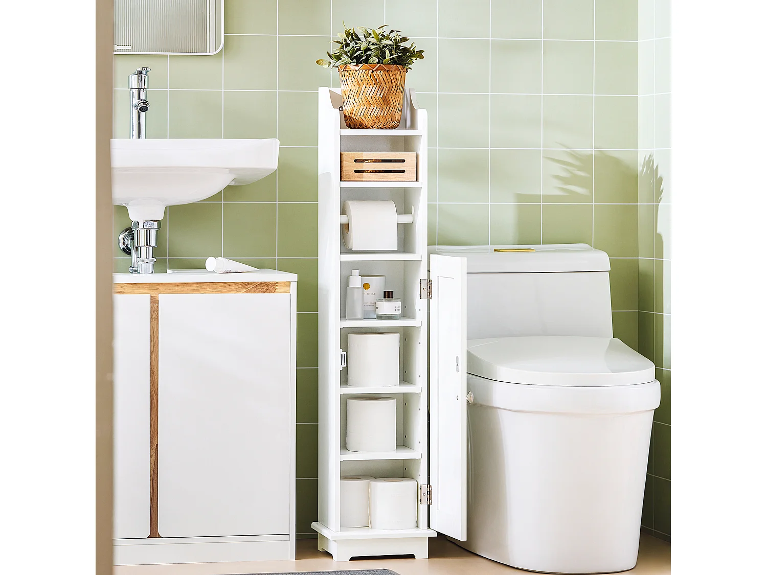 SoBuy FRG177-W Toiletrolhouder Toiletpapier Badkamermeubel - Wit