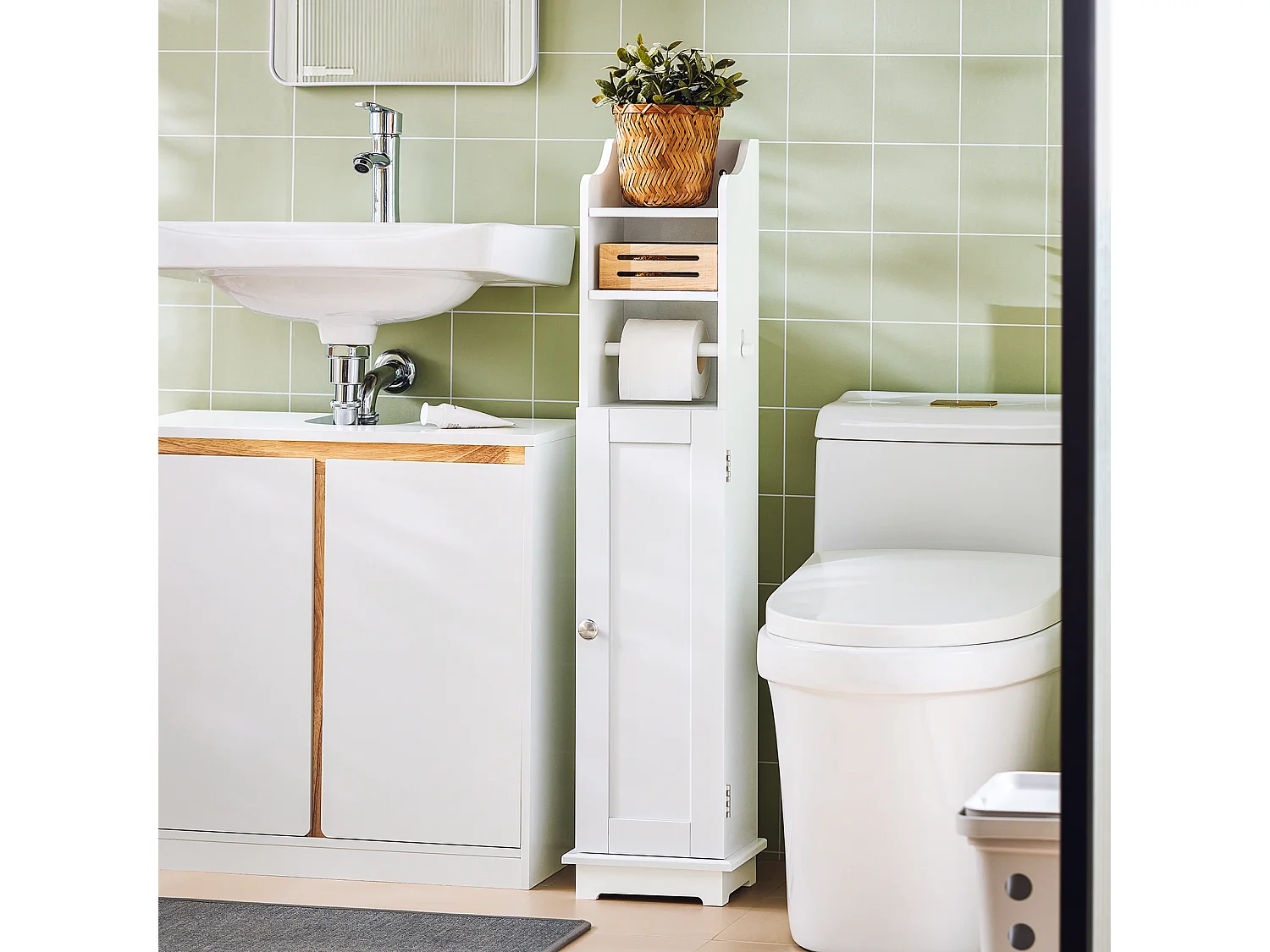 SoBuy FRG177-W Toiletrolhouder Toiletpapier Badkamermeubel - Wit