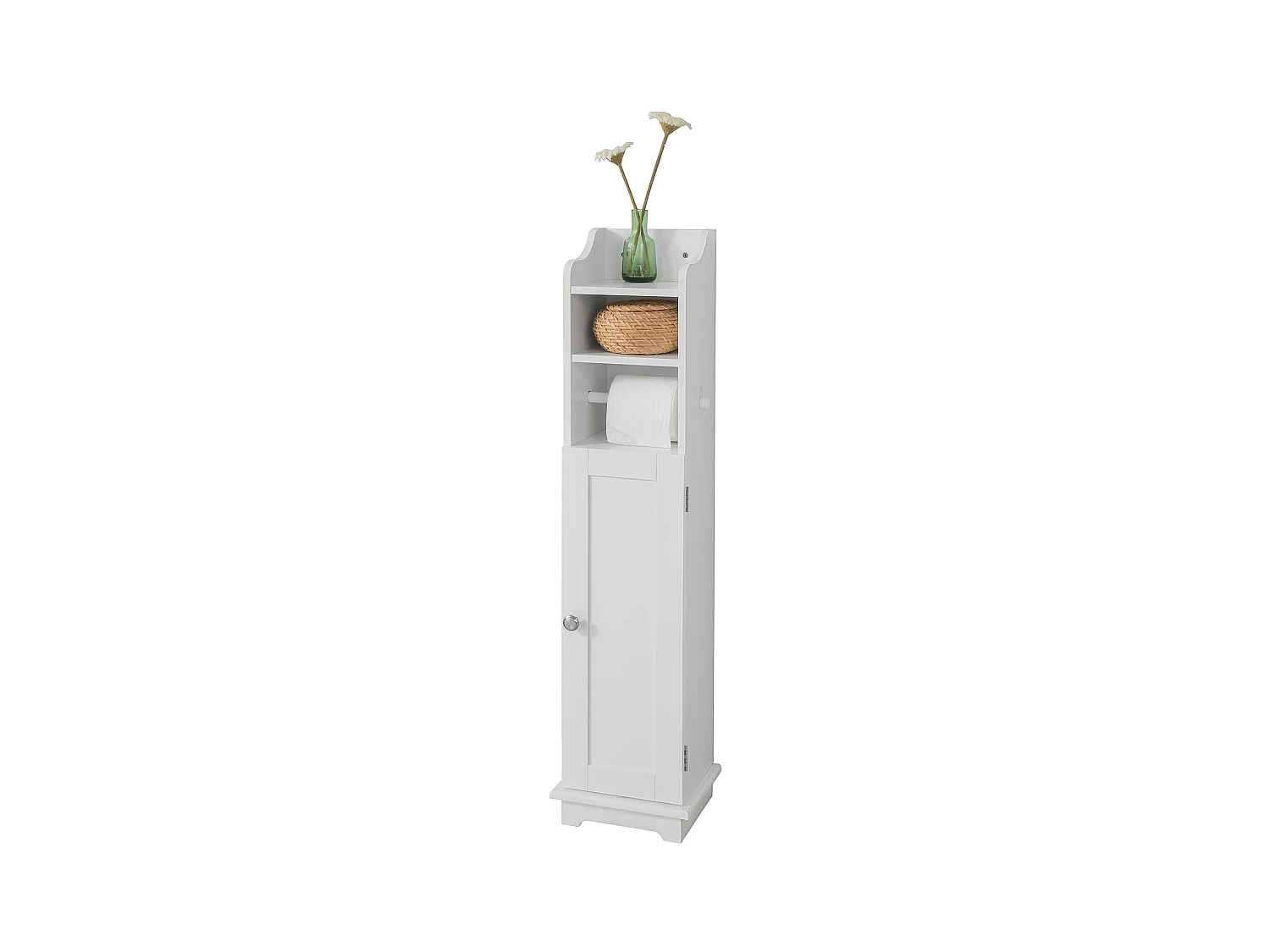Support Papier Toilette Armoir Toilettes Porte Brosse WC en Bois – Blanc, FRG177-W