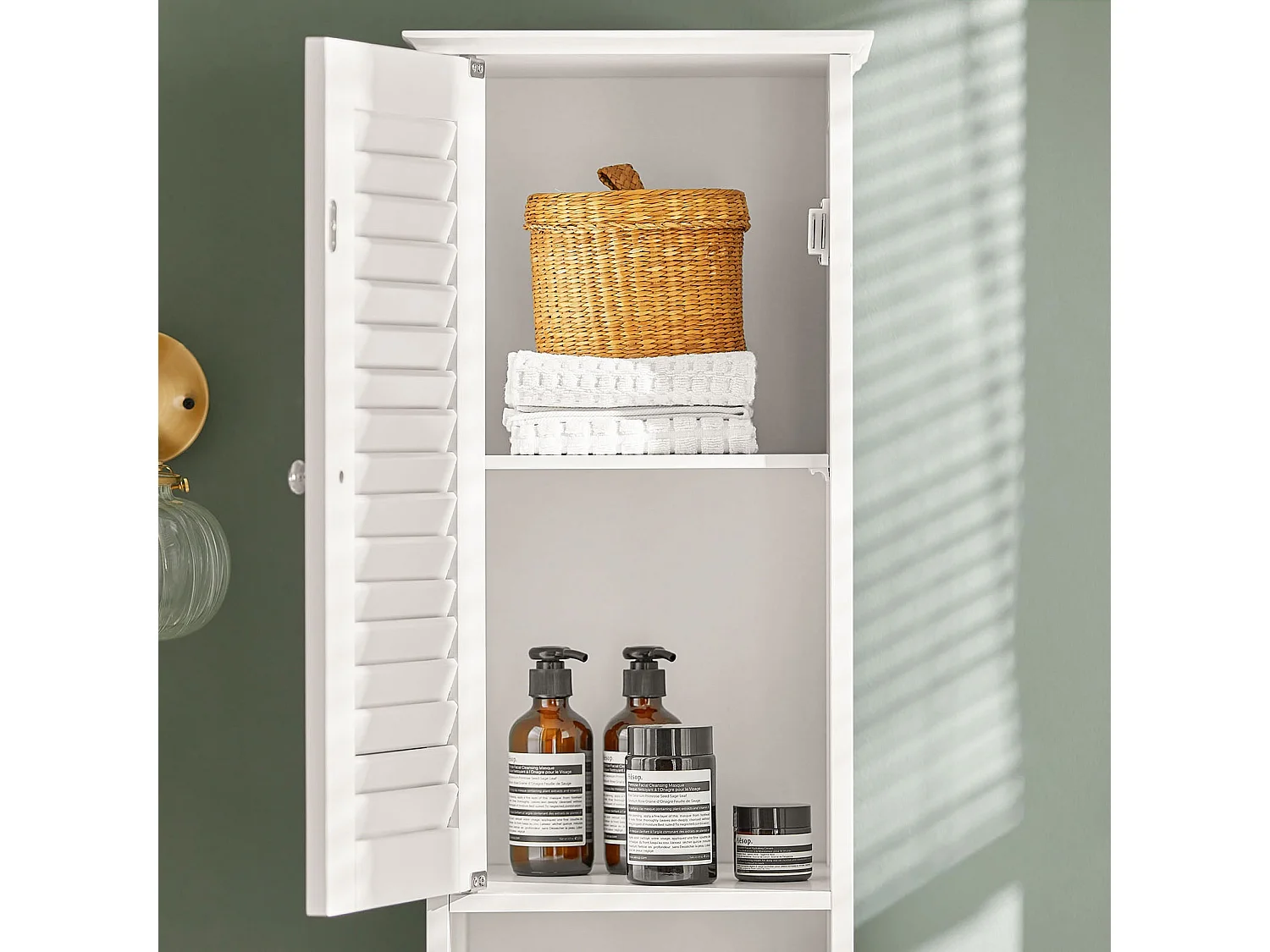 SoBuy FRG236-W badkamermeubel badkamerkast hoog wit - kast hout - opbergkast badkamer