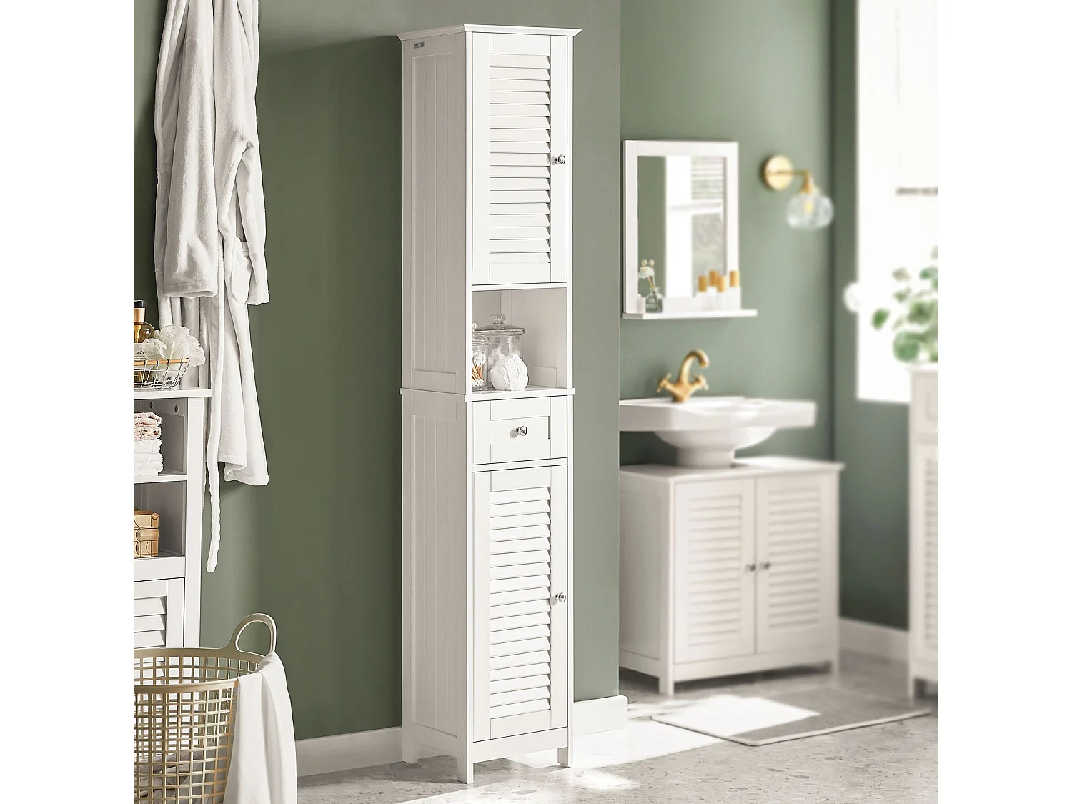 Meuble Colonne de Salle de Bain Armoire haute Meuble rangement, FRG236-W
