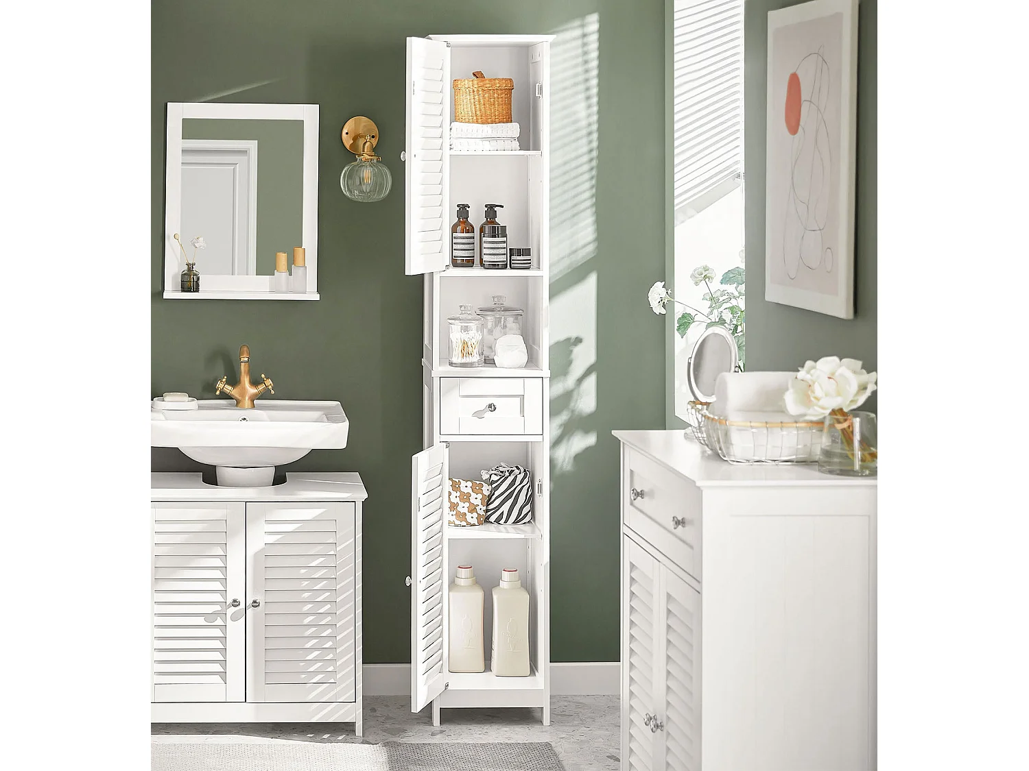 Meuble Colonne de Salle de Bain Armoire haute Meuble rangement, FRG236-W