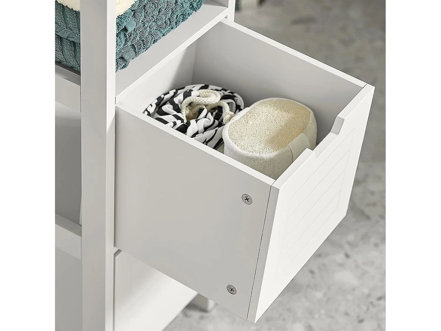 Meuble Colonne Meuble Bas de Salle de Bain Armoire Toilette – 1 étage et 2 tiroirs,  FRG127-W