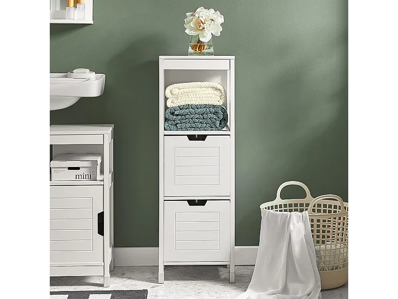 Meuble Colonne Meuble Bas de Salle de Bain Armoire Toilette – 1 étage et 2 tiroirs,  FRG127-W
