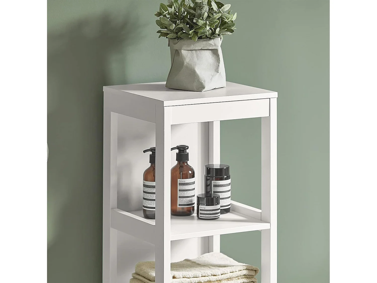 Meuble Colonne de Salle de Bain Armoire Toilette haute 4 étagères et 2 tiroirs Blanc, FRG126-W