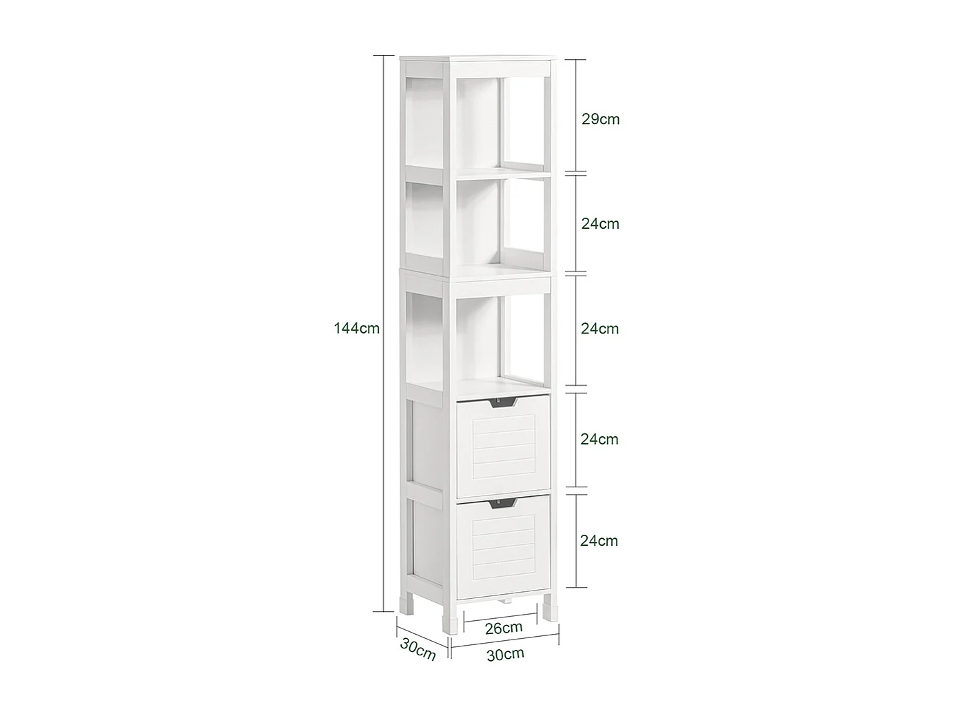 Meuble Colonne de Salle de Bain Armoire Toilette haute 4 étagères et 2 tiroirs Blanc, FRG126-W