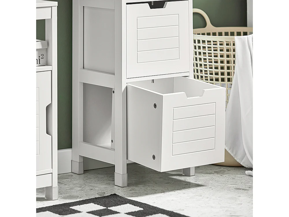 Meuble Colonne de Salle de Bain Armoire Toilette haute 4 étagères et 2 tiroirs Blanc, FRG126-W