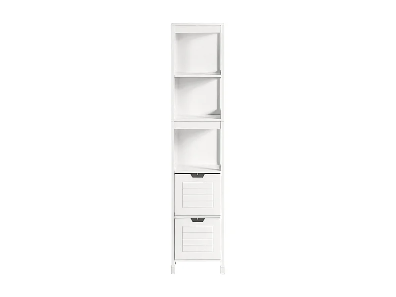 Meuble Colonne de Salle de Bain Armoire Toilette haute 4 étagères et 2 tiroirs Blanc, FRG126-W
