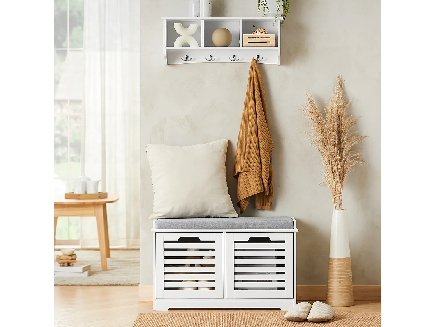 Banc de Rangement avec coussin rembourré et 2 cubes, FSR23-K-W