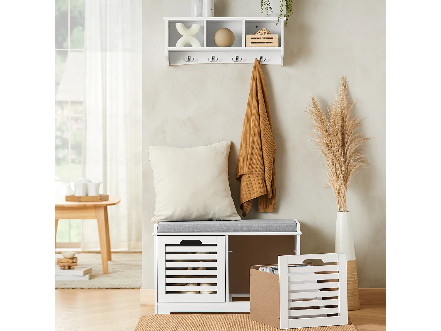 Banc de Rangement avec coussin rembourré et 2 cubes, FSR23-K-W